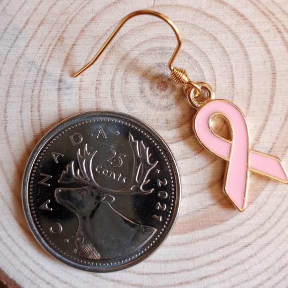 Breast Cancer Awareness Ribbon Earrings - Picture 3 of 3